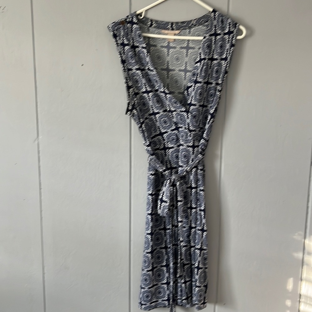 Medium navy and white slip dress.